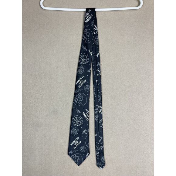 Assholes*s Live Forever Tie Black Skull Roses Sword Adult - Picture 1 of 6